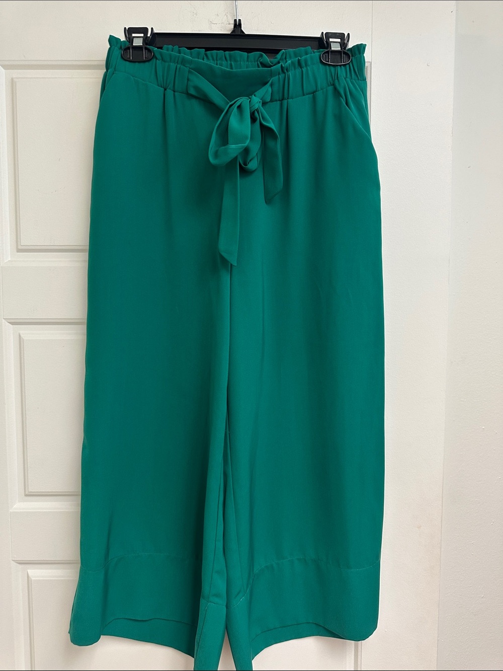 stradivarius Teal Green Paperbag Waist Wide-Leg Pants